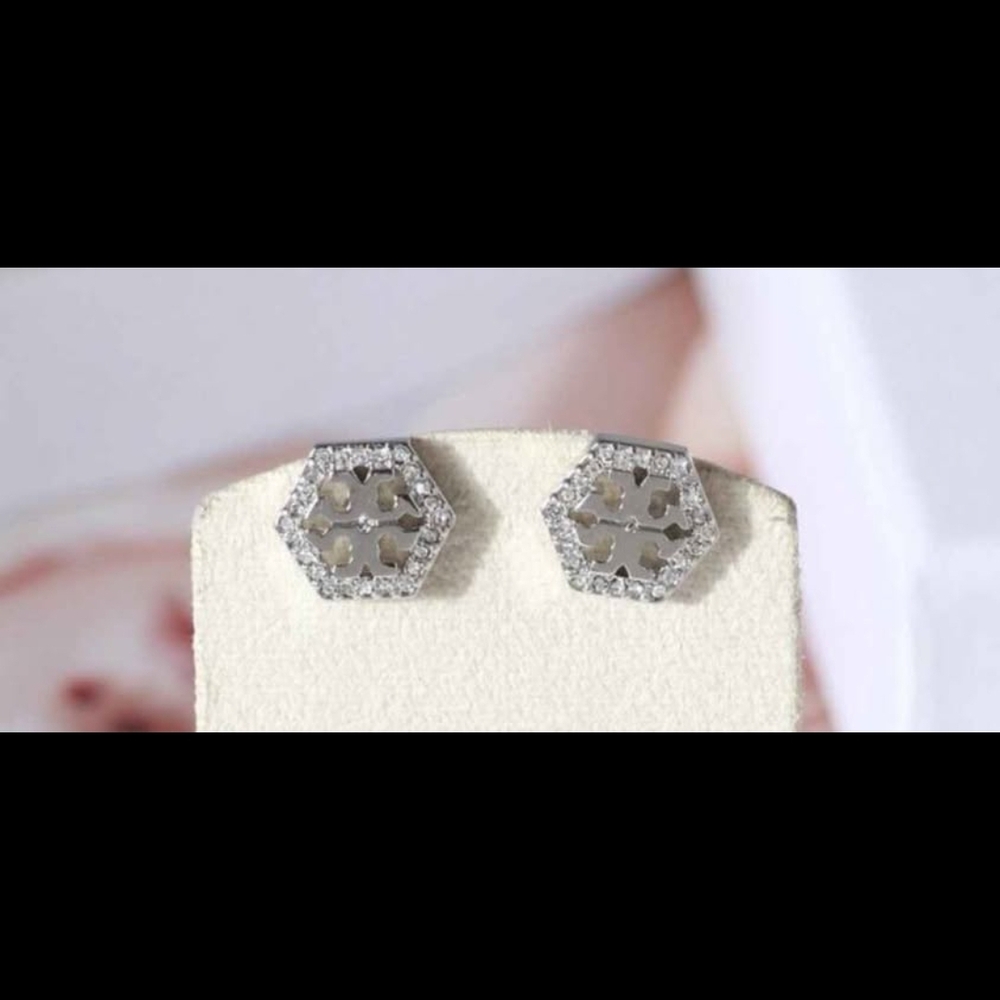 Tory Burch Silver Hexagon Crystal Earrings - Picture 4 of 7